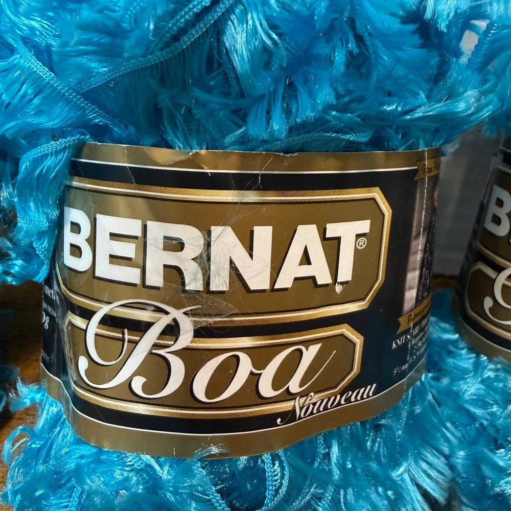 VTG Bernat Boa Y2K Yarn 3 Skeins Turquoise Blue Knitting Crochet 213 Yards Fuzzy